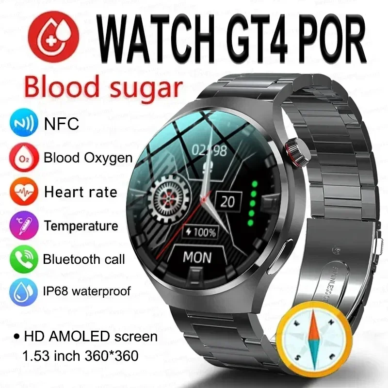 

2024 New Men Sports Smartwatch NFC Full Touch Blood Pressure Blood Sugar Bluetooth Call Smart Watch Men Women for Samsung Huawei