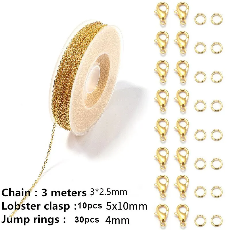 Elegant Cable Link Chains for Jewelry Making - 3m DIY Craft Kit for Necklaces, Earrings & Bracelets