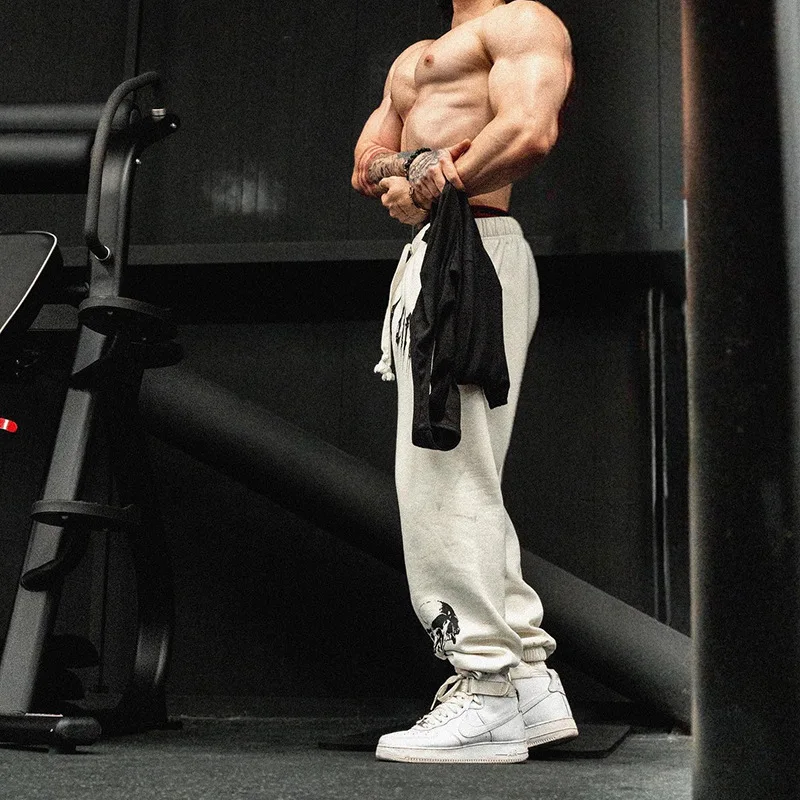 Y2K Letter Skull Print Sweatpants for Men Athletic Workout Running Joggers Pants Trousers with Pockets Casual Hip Hop Streetwear
