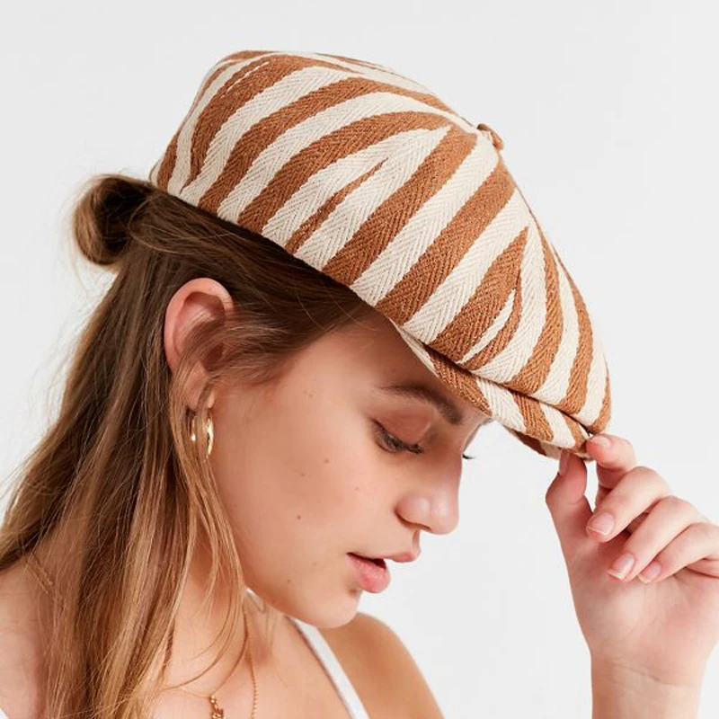 Cotton Newsboy Cap Newsboy Hats for Women Classic 8 Panel Striped Gatsby Ivy Hat Female Girls Octagonal Beret Newspaper Painter Cap