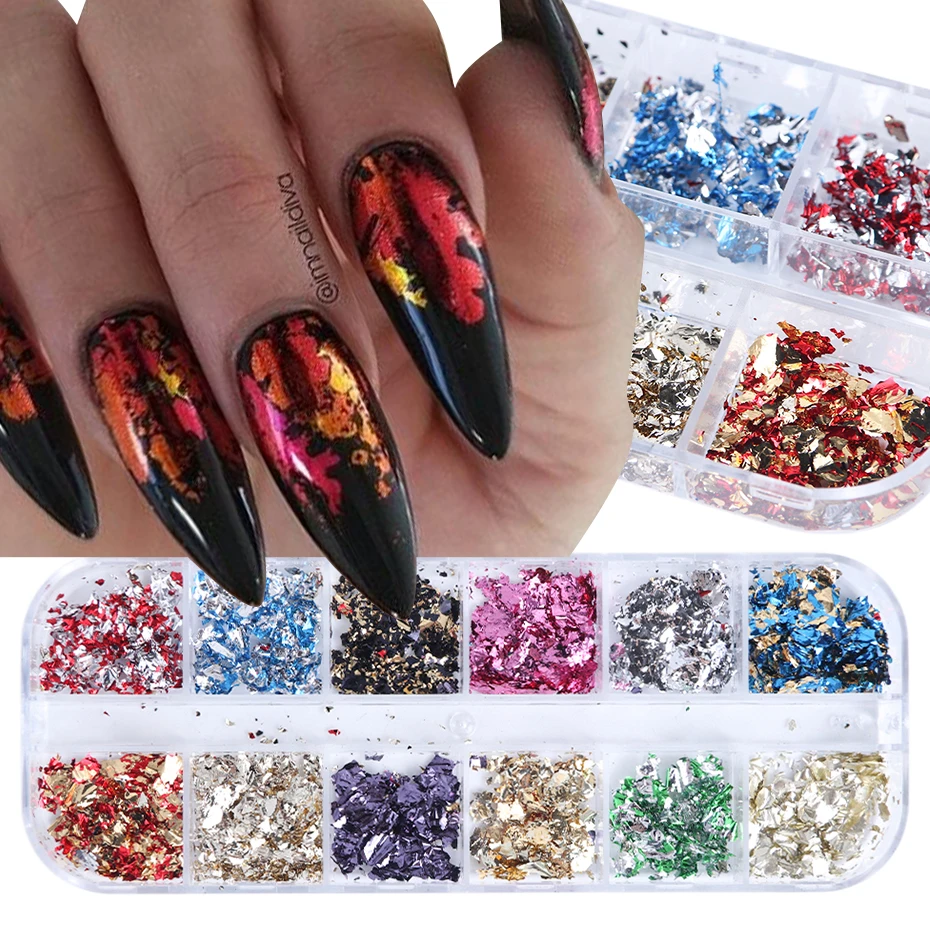 Nail Art Foil  Nail Glitter - 3/10/12 Nail Art Silver Gold Flakes Glitter  Body - Aliexpress