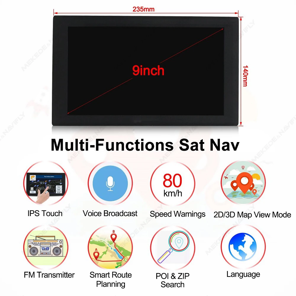 9 Inch GPS Navigation Touch Screen Truck Sat Europe Map View Navigation Guidance 256M+16G FM Transmitter TF Video Hi-Fi Speakers