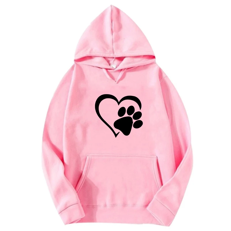 thumbnail image 1 of Sudaderas con capucha con estampado de pata de perro y corazón para mujer, sudaderas con capucha de manga larga informales, jerséis de talla grande, otoño e invierno, nuevo, 1 of 5