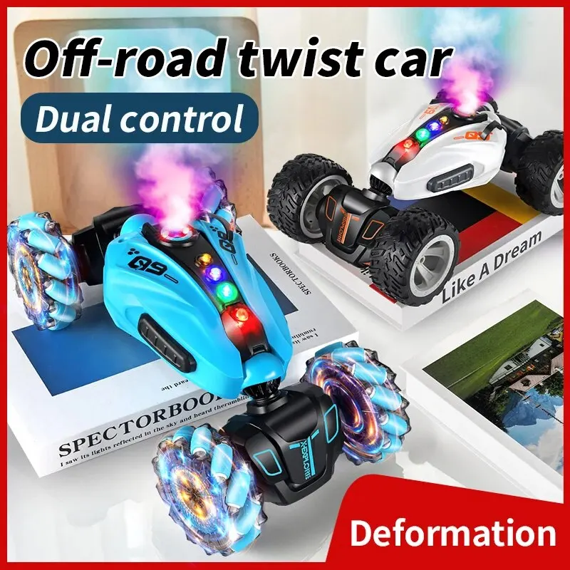 4WD RC Drift Car With Music Led Lights 2.4G Gesture Radio Remote Control Spray Stunt Car 360° Rotating Climbing Car Toys Gift 2