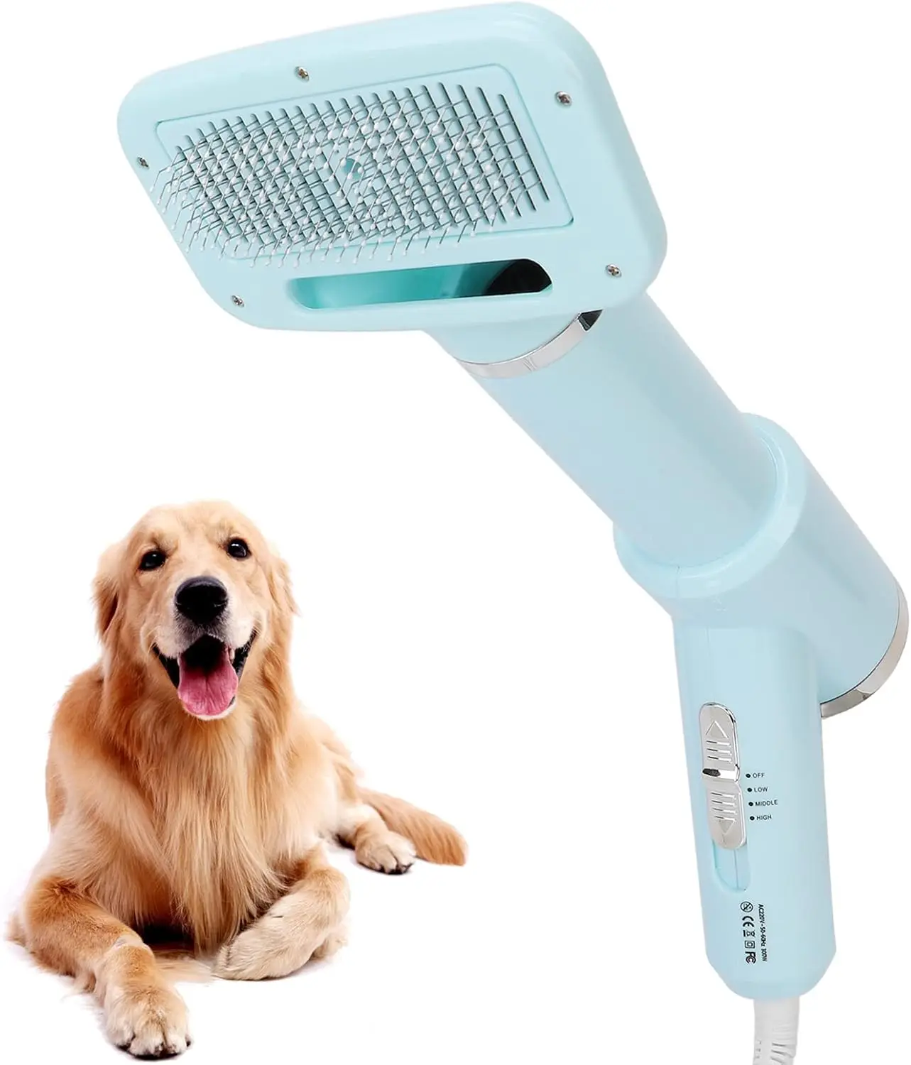 2 in 1 Pet Hair Dryer Brush 3 Gear Adjustable Temperature Dog Hair Dryer with Slicker Brush Pet Grooming for Cats Dogs