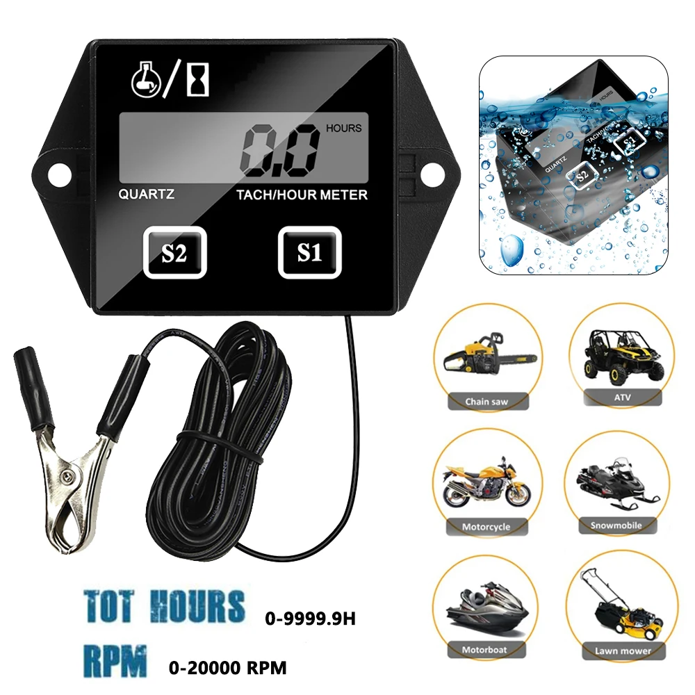 Engine Tachometer Motorcycle Tachometer IP65 Waterproof 0-20000 RPM Speed Gause Engine Working Time Meter 3 choice Tach Hour Meter