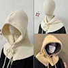 Winter Balaclava Hat Warm Knitted Women's Hood Hat Solid Color One-piece Neck Pullover Cap Outdoor Cashmere Caps 6