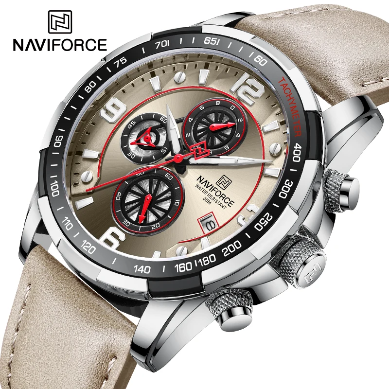 

NAVIFORCE Men Watch Brand Luxury Genuine Leather Waterproof Sport Quartz Chronograph Military Male Wristwatch Relogio Masculino