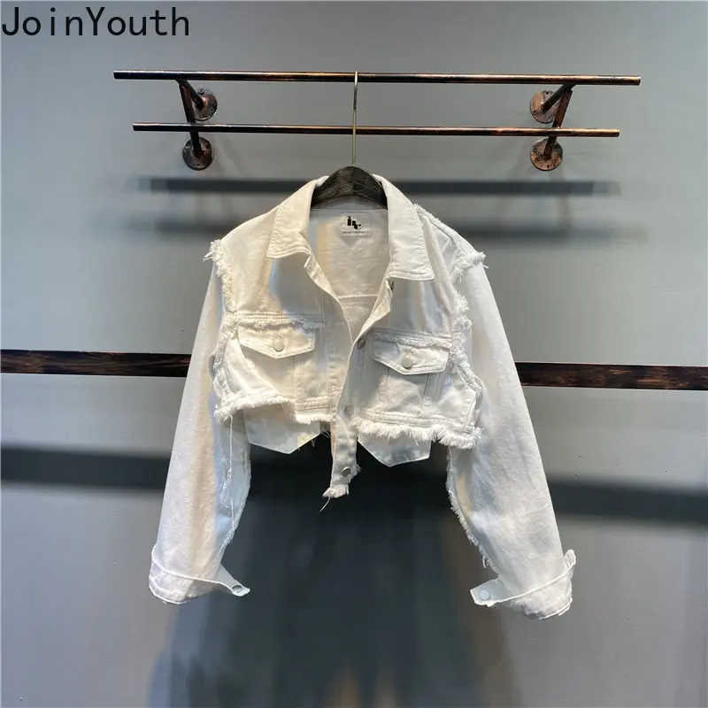streetwear 자르기 탑 패션 데님 자켓 여성 의류 한국 하라주쿠 y2k 탑 캐주얼 화이트 슬림 피트 코트 2025 ropa mujer