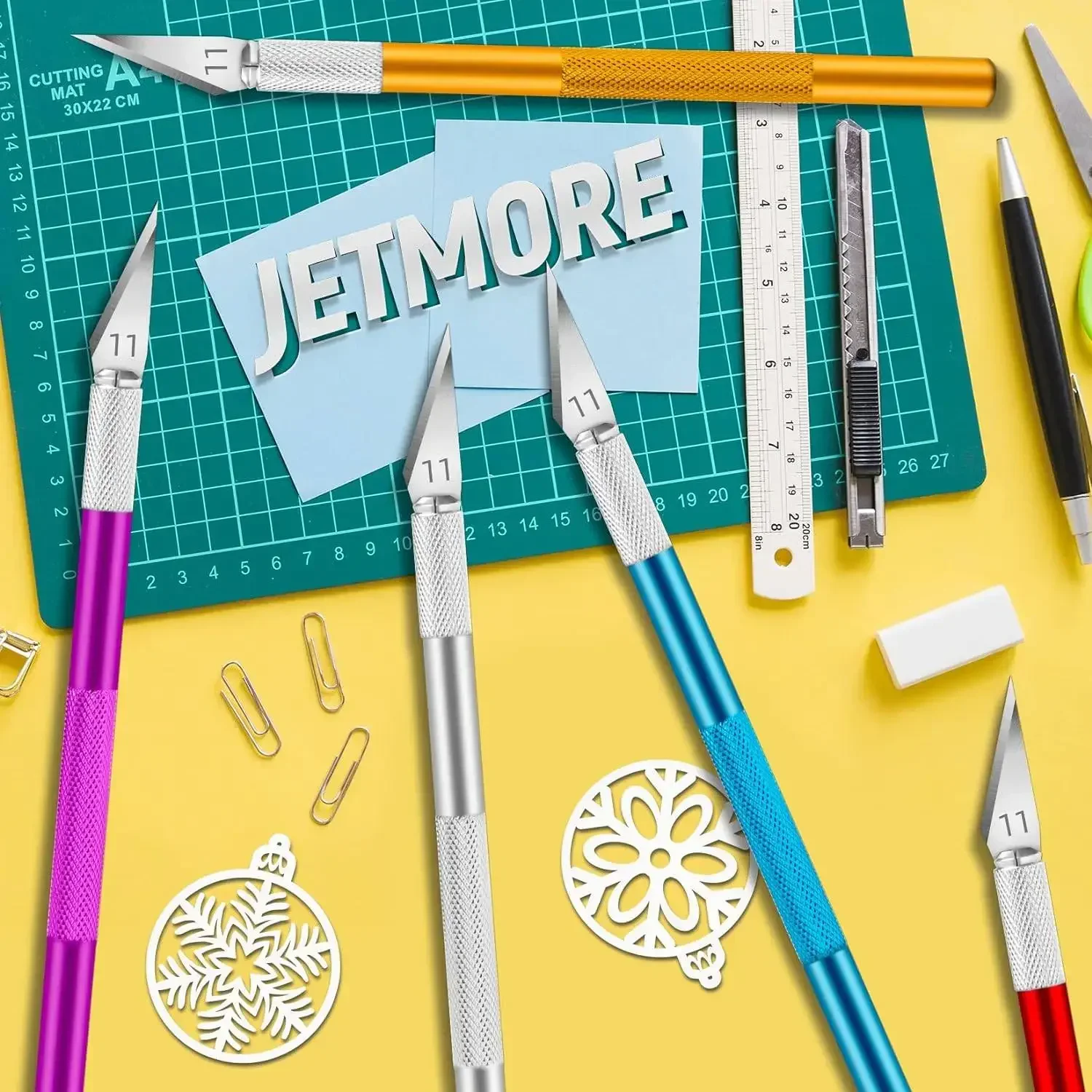 Knife Exacto 1 Pcs Stainless 1 Pcs Craft Knife Hobby Knife with 1Steel Exacto Blade Kit, 1pcs Steel 15CM Ruler for Art,