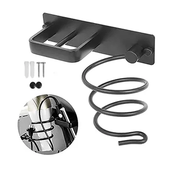 ติดผนังเครื่องเป่าผมอลูมิเนียม Hair Straightener Curling Stick Storage ชั้นวางอุปกรณ์ห้องน้ำติดตั้งเจาะ 1