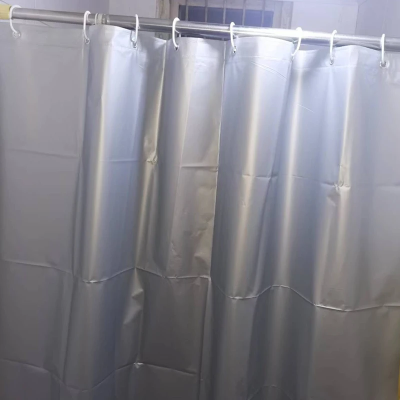A gray shower curtain, waterproof, moisture-proof, suitable for the bathroom, balcony, metal buttonhole, with hooks, multi-size