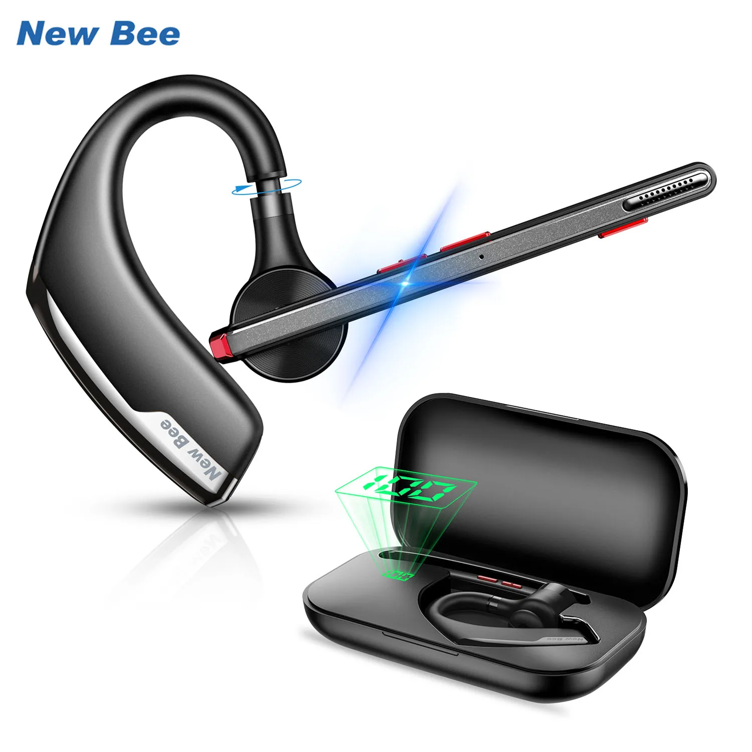 M51 Fones de ouvido sem fio Bluetooth, fone de ouvido com microfone duplo Business Earbuds, CVC8.0 Cancelamento de ruído, gancho, Novo