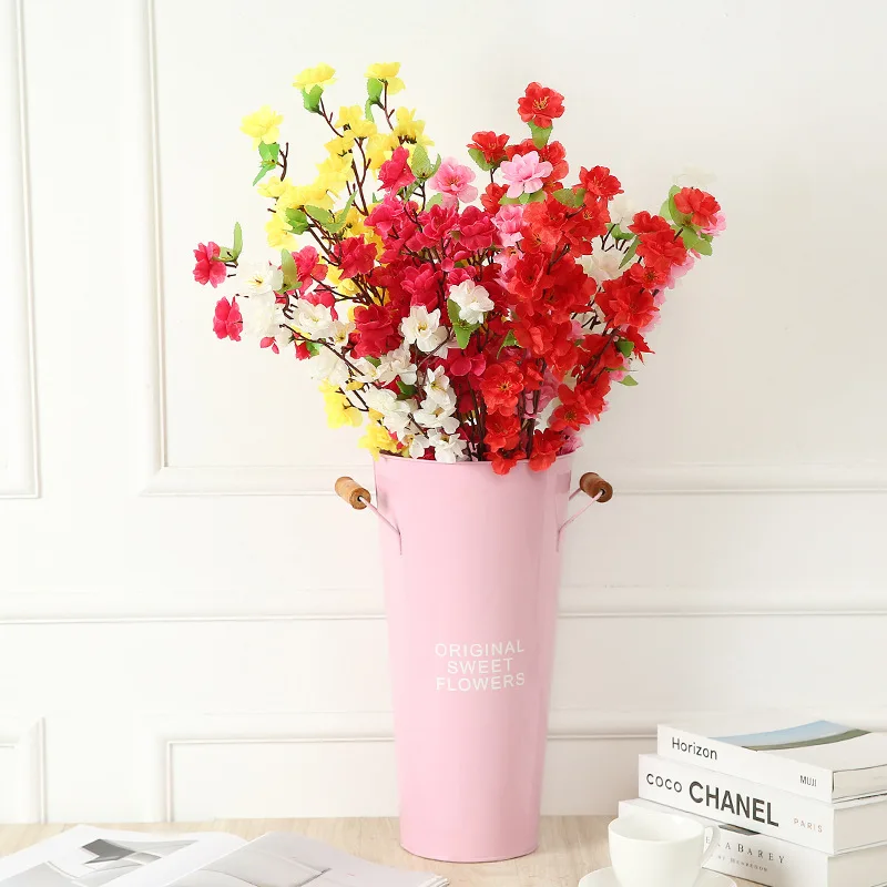 Peach Blossom Artificial Flower Cherry Silk Simulation Flowers Bouquet New Year Wedding Decoration Flowers Home Garden Decor