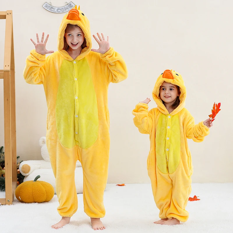 Kids Onesies Animal Pajamas Chick Cosplay Costume Children Cartoon Kigurumi Girls Full Body Halloween Party Outfits One-Piece