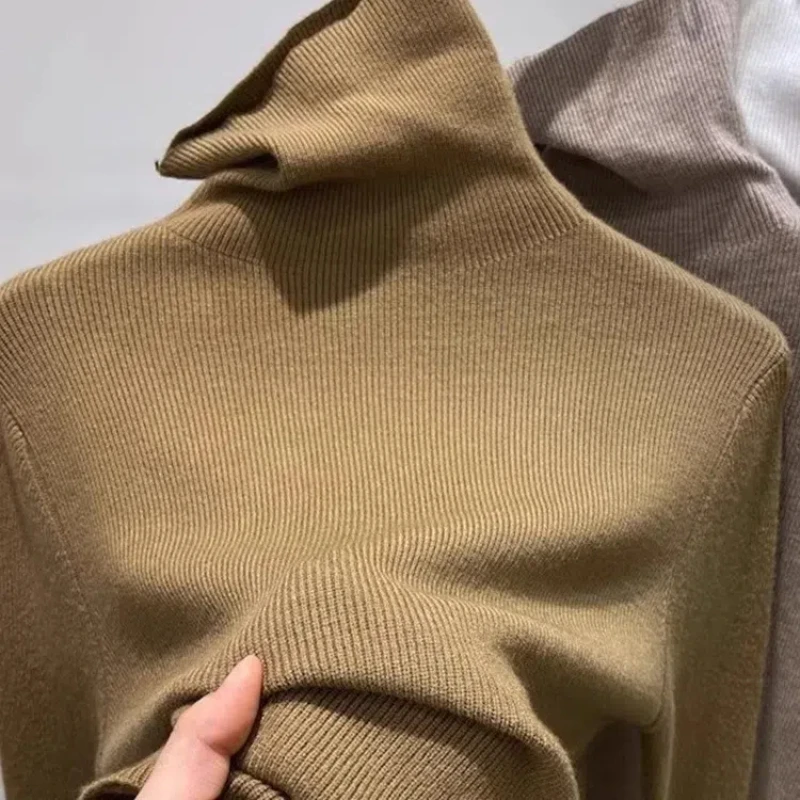 New High Neck Solid Color Sweater Women's Pullover for Autumn and Winter Paired with Cashmere Sweater Knitted Casual Top 230