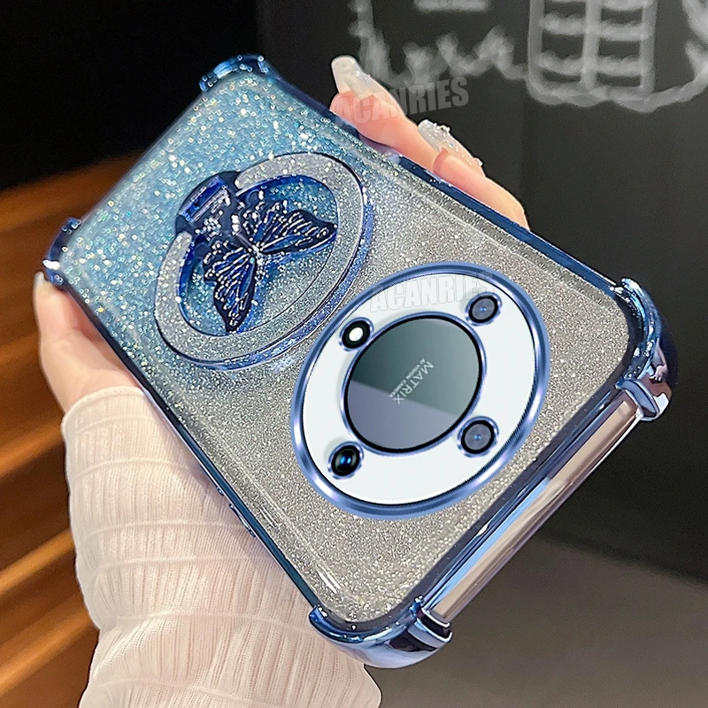 Glitter Butterfly Holder Plating Silicone Shockproof Case