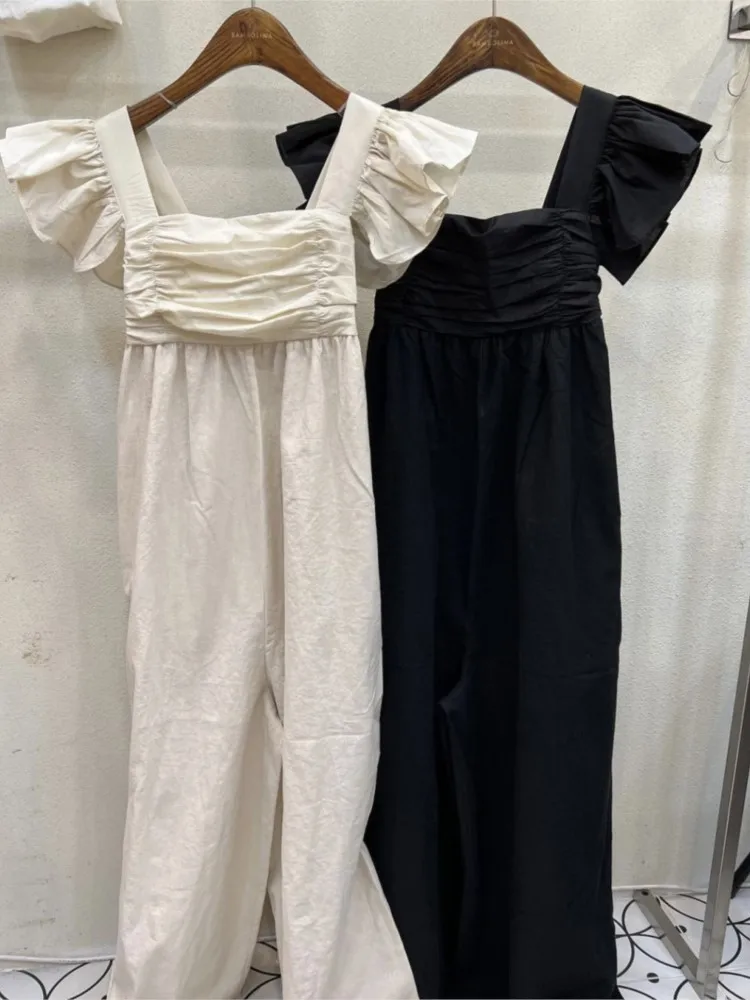 Summer Sleeveless Slip Jumpsuit Women Wide Leg Loose Korean Style Ladies Jumpsuits Casual Fashion Ruffle Woman Long Jumpsuits