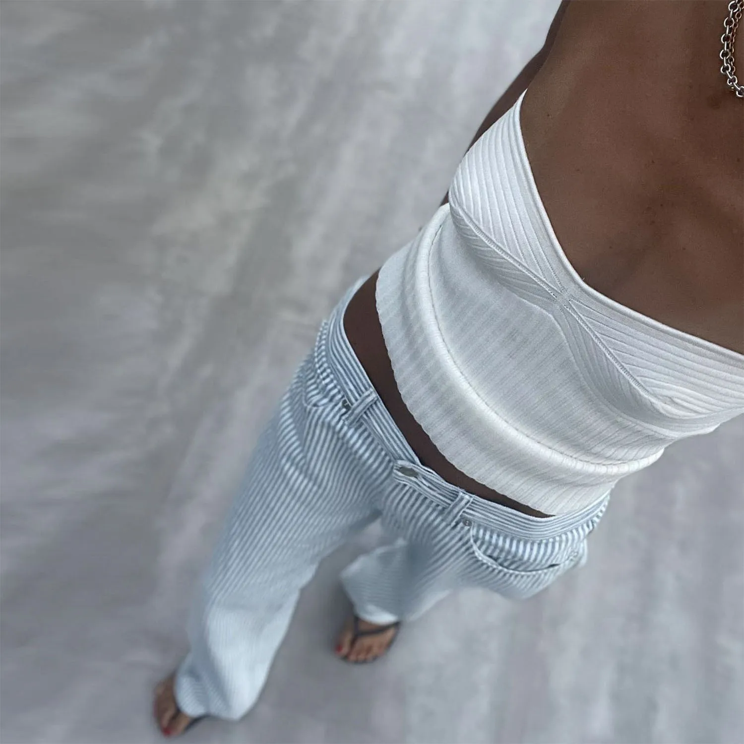 Knit Ribbed Backless Tank Top Women's Slim Summer Fashion Cropped Top High Street Elegant Knitwear Pullover Female Vest