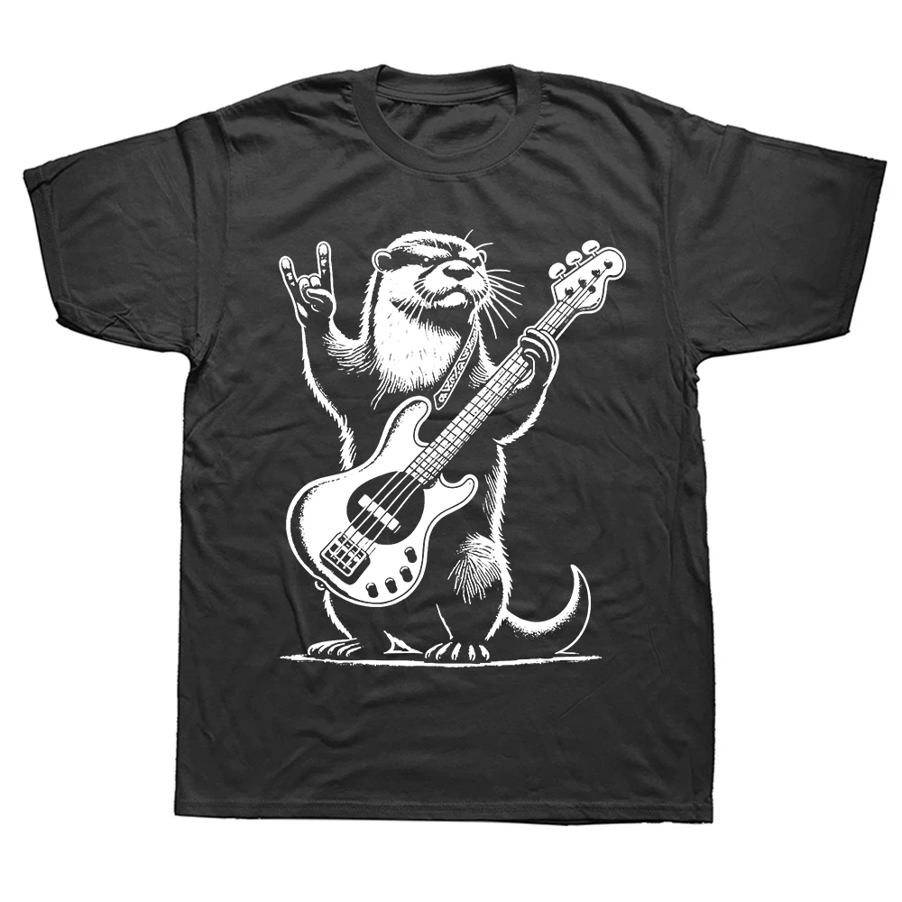 Rock N Roll Otter Playing Guitar Funny Cotton Streetwear T-Shirt