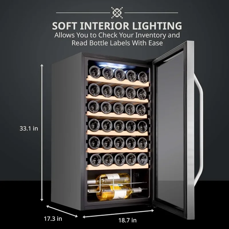 34 Bottle Compressor Wine Cooler Refrigerator w/Lock | Large Freestanding Wine Cellar For Red, White,Champagne or Sparkling Wine 2