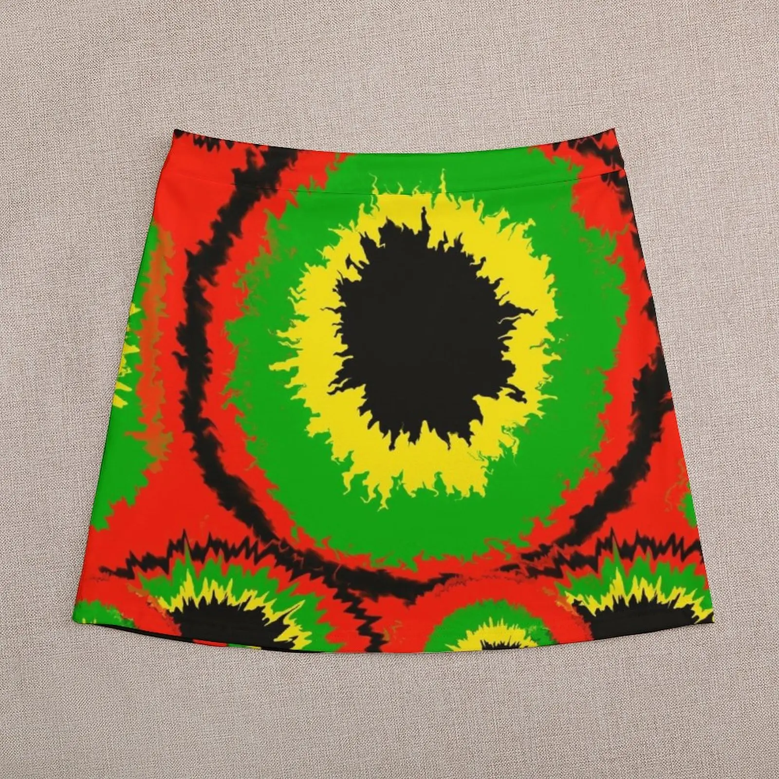 Rasta tie dye - Retro 60s and 70s watercolor watercolour holographicpattern black background Mini Skirt luxury clothes women