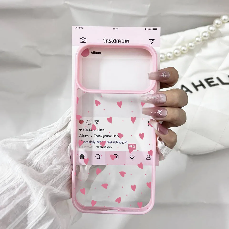Fashion Pink Purple Love Heart Phone Case - Cute Clear Hard Cover Capa