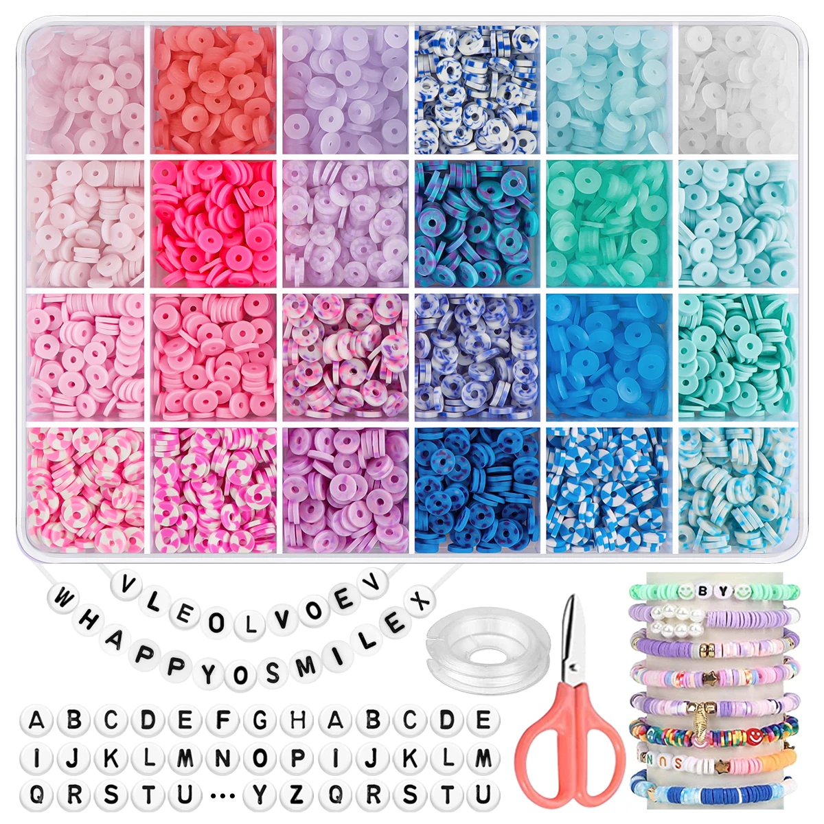 

2400pcs DIY Polymer Clay making kit, creating unique bracelets or necklaces to experience the fun of DIY