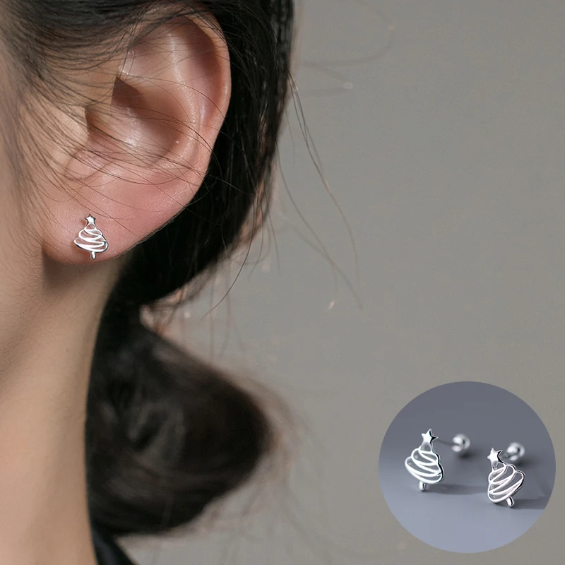 

100% 925 Sterling Silver Christmas Tree Earrings for Women Girl Simple Star Hollow Out Design Jewelry Party Gift Dropshipping