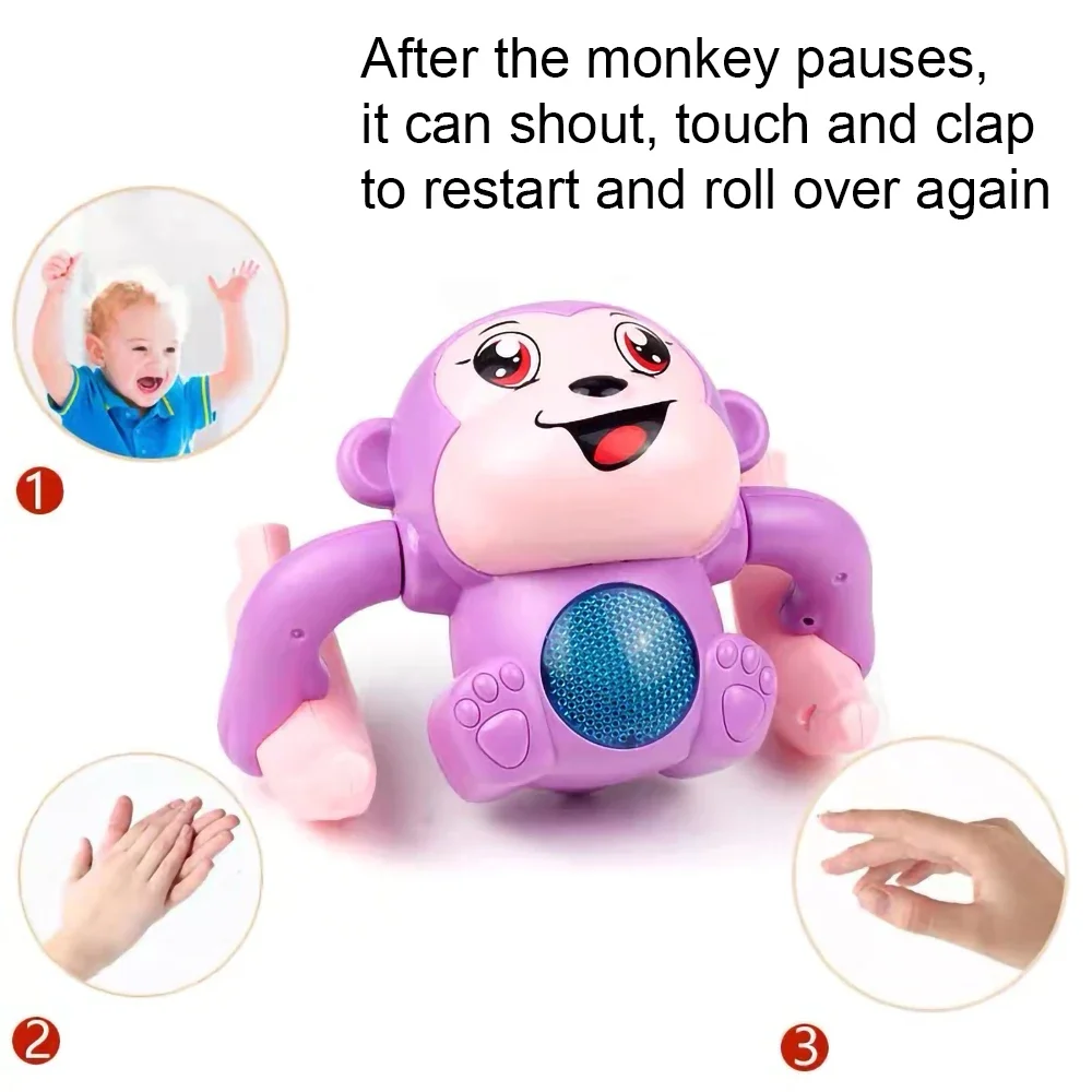 Voice-activated Tumble Monkey with Music Light Cute RC Toy Electronic Pet Crawling Toys Birthday Gift for Kids 3