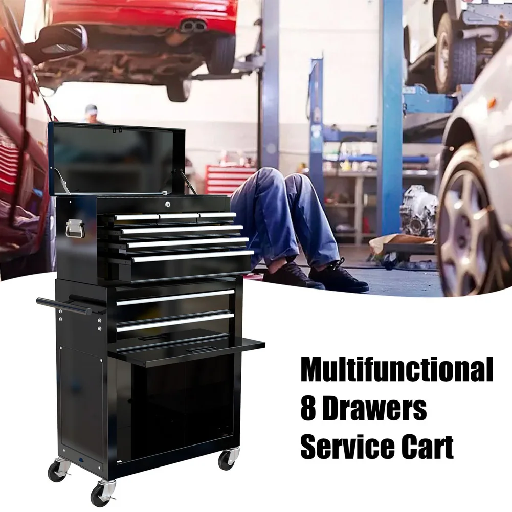 Rolling Tool Chest With 4 Steering Wheels Drawers 8-Drawer Tool Storage Cabinet Workshop Organizer Box For Tools
