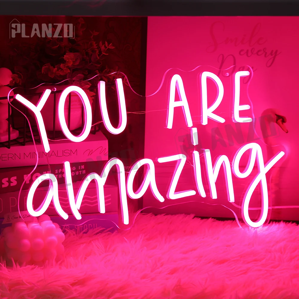 

Pink You Are Amazing LED Neon Light Signs Wedding Birthday Girls Party Wall Decor Sign Home Bedroom Living Room Bar Pub Club