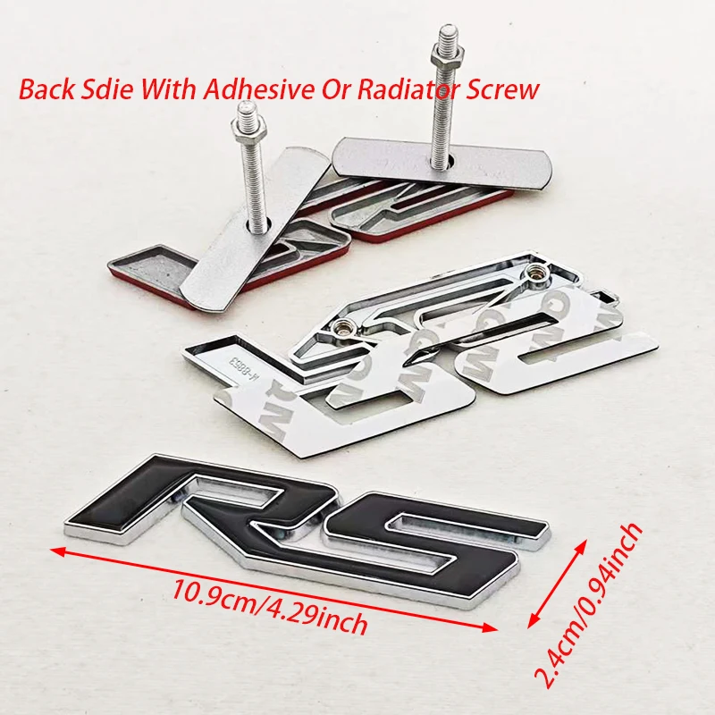 3D 메탈 RS 로고 스티커 프론트 그릴 엠블럼 리어 트렁크 배지 쉐보레 오닉스 블레이저 루미나 카마로 크루즈 몬자 자동차 액세서리