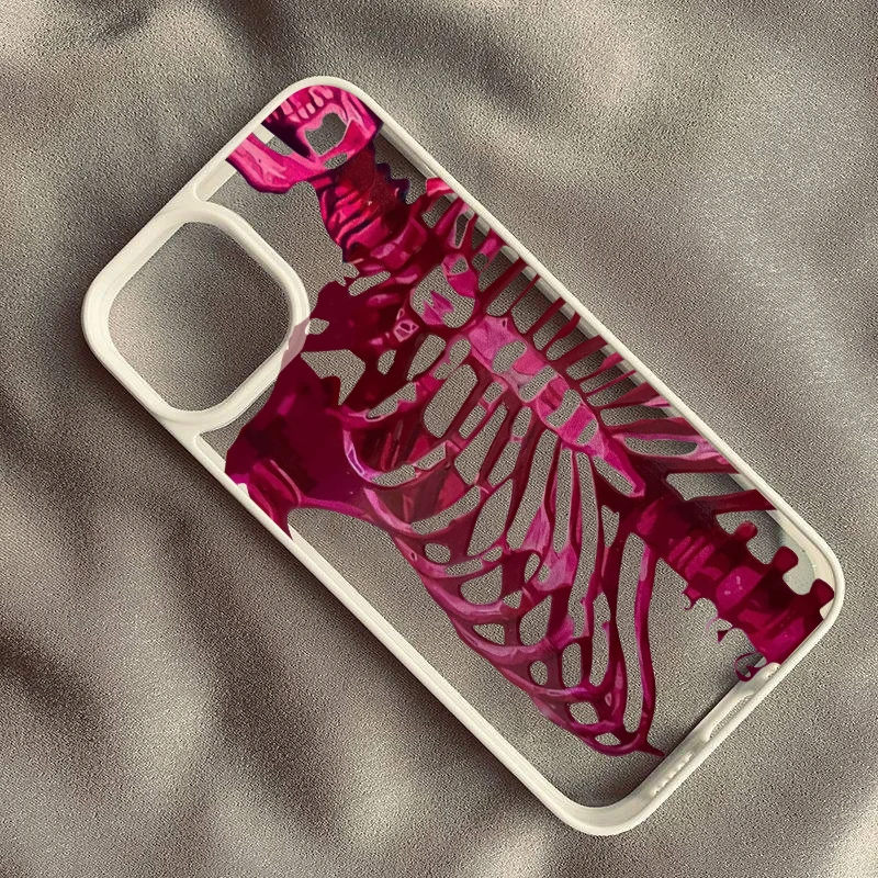 Pink Purple Skull Transparent Phone Case with Y2K Skeleton Print