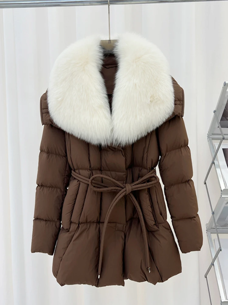 

Winter Women Goose Down Jacket Natural Fox Fur Collar Coats Outwear Female Luxury Coats Loose Parka Puffer Jackets