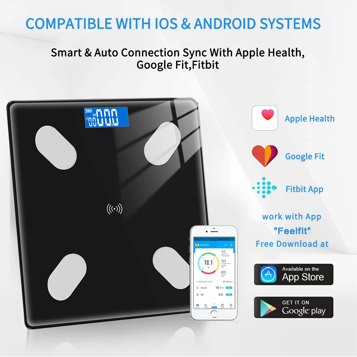 White 35*40*5 Sync Data with Apple Health 1 BY ONE Bluetooth Smart Body Fat Scale Body Composition Analyzer Bathroom Digital Weight Scale with Android iOS App Google Fit & Fitbit APP 