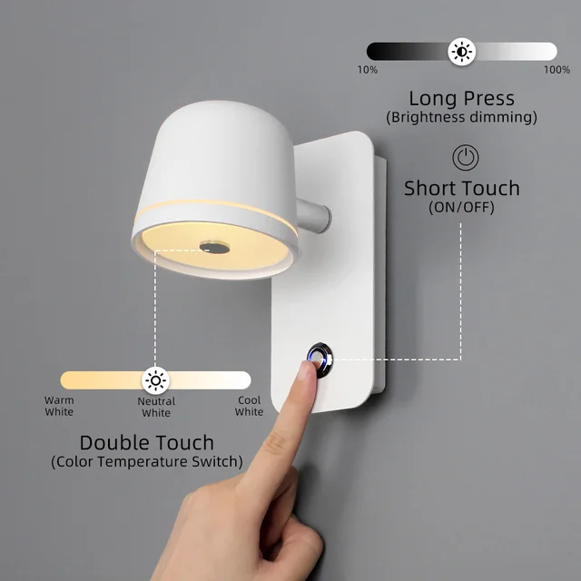 Aisilan LED Dimmable Wall Lamp with touch Switch Adjust Brightness and 3-CCT Rotation Wall reading Sconce for Bedside bedroom 1