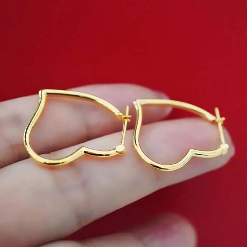 

Pure 18K Yellow Gold Earrings Women AU750 Gold Heart Hoop Earrings 0.93g