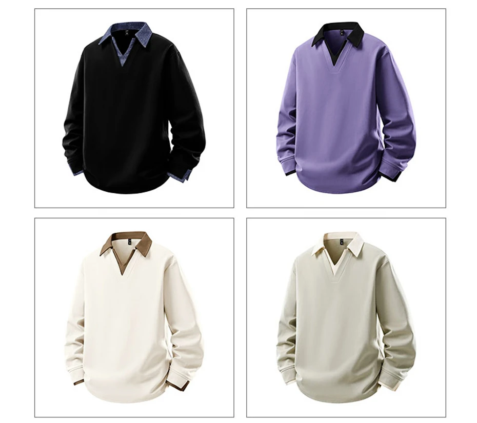 8XL Plus Size Sweatshirts Men Spring Autumn Fake Two-piece V-neck Sweatshirt Fashion Casual Pullover Male Big Size 8XL