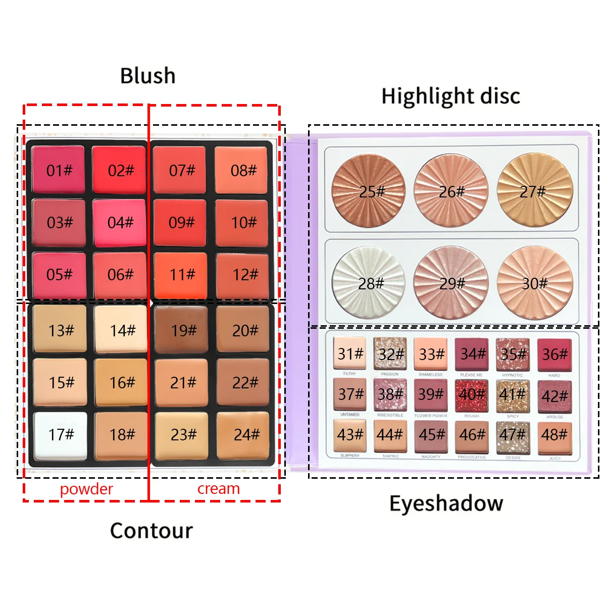 48 Colour Paper Palette Blush Concealer Highlighter Contour Eyeshadow 4-in-1 Set with Makeup Brushes Professional Makeup Set 2