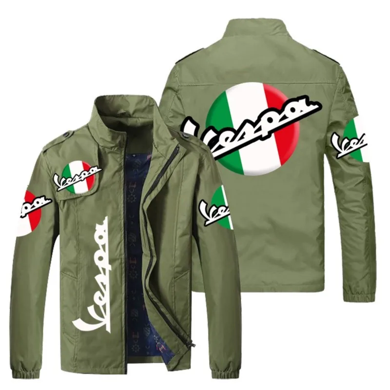 새로운 피아지오 베스파 엠블럼 남성 스탠드업 칼라 가디건 재킷 야외 스포츠 라이딩 캐주얼 재킷 가을 및 겨울 지퍼 코트
