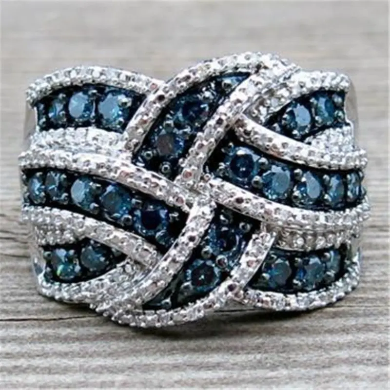 Womens Ring Milangirl Luxury Cubic Zirconia Rings For Women Jewelry Wedding Engagement Dark Blue Rings Statement Anel