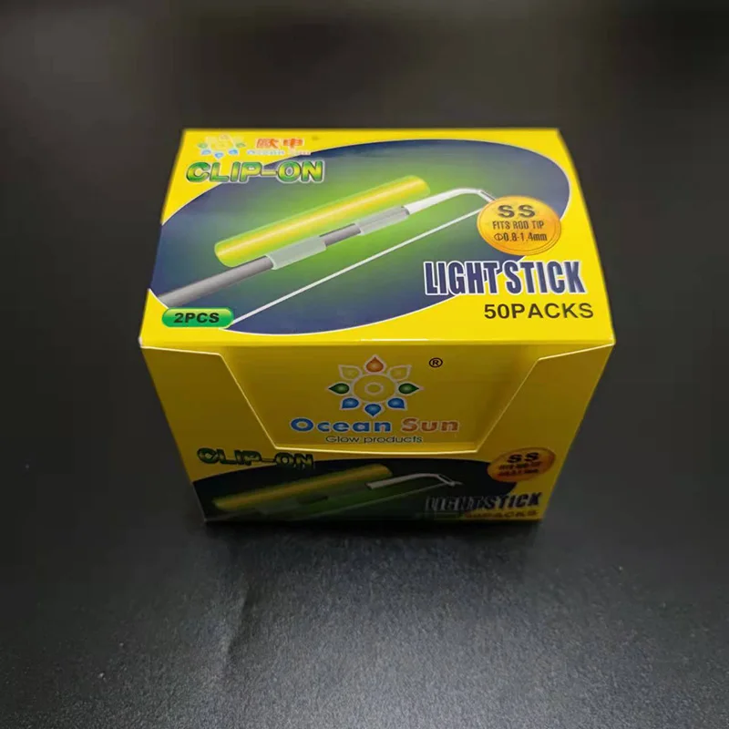 Lot de 100 bâtons lumineux fluorescents pour pêche de nuit, clipsables sur canne, tailles S à