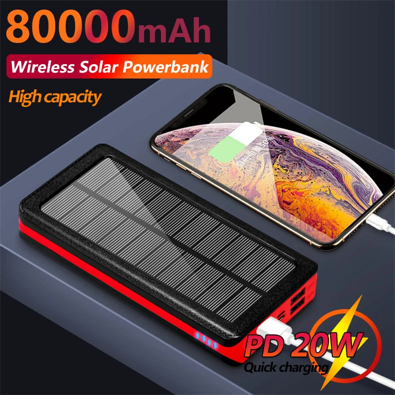 80000mAh Solar Power Bank Portable Fast ChargerIs Suitable for Xiaomi Iphone Samsung Outdoor Travel External Battery 4USB Port |