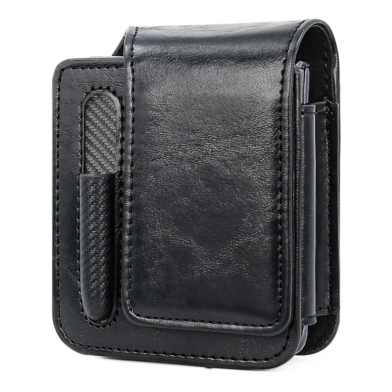 PU Leather Flip Mobile Phone Waist Bag with Pen Holder, Magnetic Closure, Blue