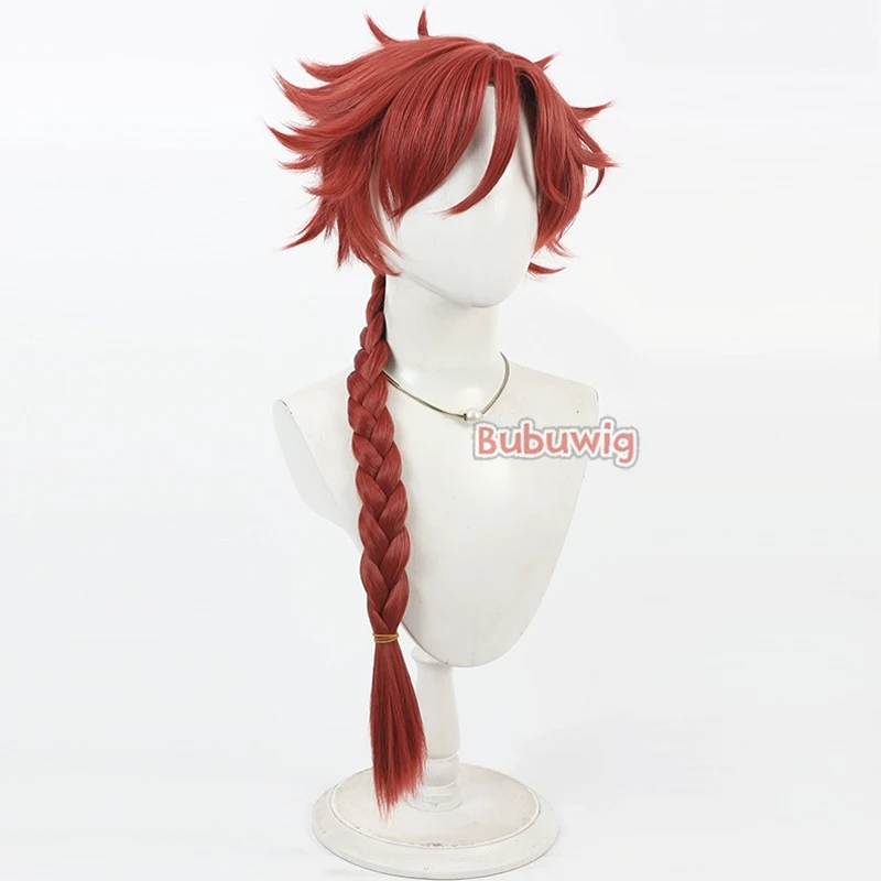 Bubuwig Synthetic Hair Vein Cosplay Wigs Link Click Vein Halloween Role Play 40cm Long Straight Red Braided Wig Heat Resistant