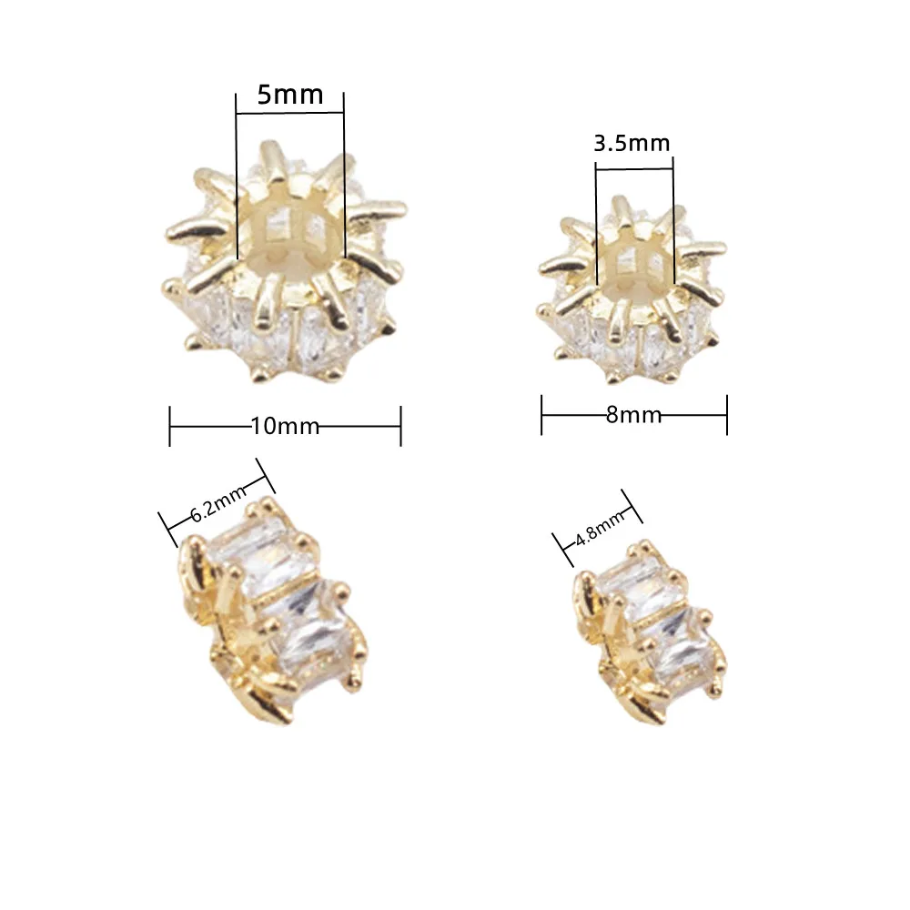 4Pcs Mode 18K Gold Überzogene Intarsien Zirkon Runde Große Loch Spacer Perlen DIY Armband Halskette Schmuck Machen liefert Zubehör – Detail 1