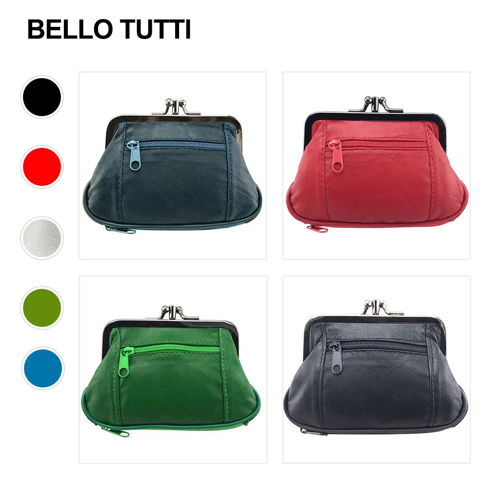 

BELLO TUTTI Women Genuine Leather Mini Coin Purse Original Female Sheepskin Metal Hasp Change Card Holder Small Wallet Money Bag