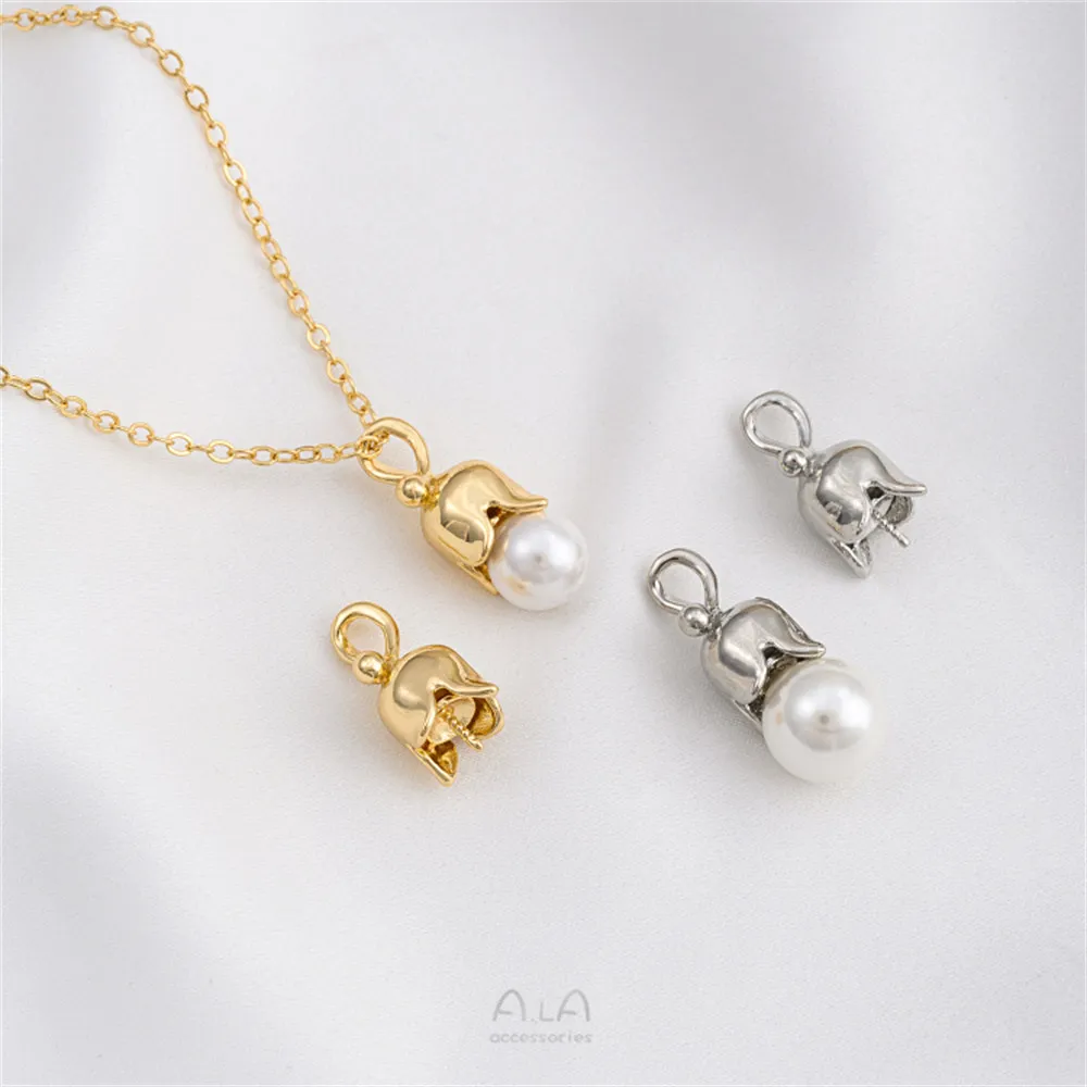 

14K Package Golden Bell Orchid Half Hole Bead Holder Charm Pendant Flower Bud Hanger Handmade DIY Sticky Pearl Necklace Pendant