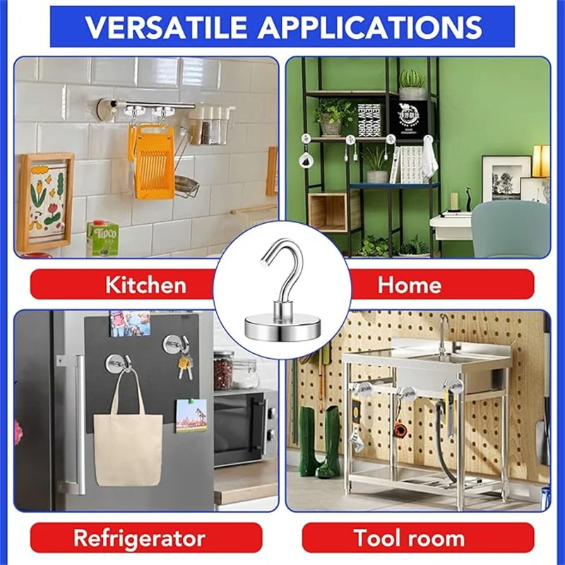 20mm-Magnetic Hooks for Refrigerator, Extra Strong Cruise Hook, Heavy Duty Earth Magnets with Hook for Hanging, Magnetic Hanger